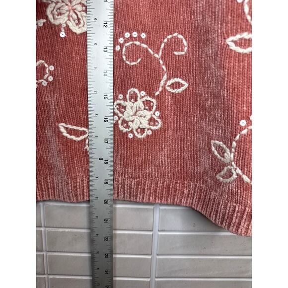 Alfred Dunner Women’s XL Coral Pink Full Zip Sweater Embroidered Flowers - Picture 9 of 9